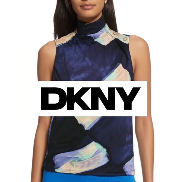 DKNY Blouse | Women's Size S | Colorful | Pre-Owned | High Neck Sleeveless Top - Picture 1 of 6